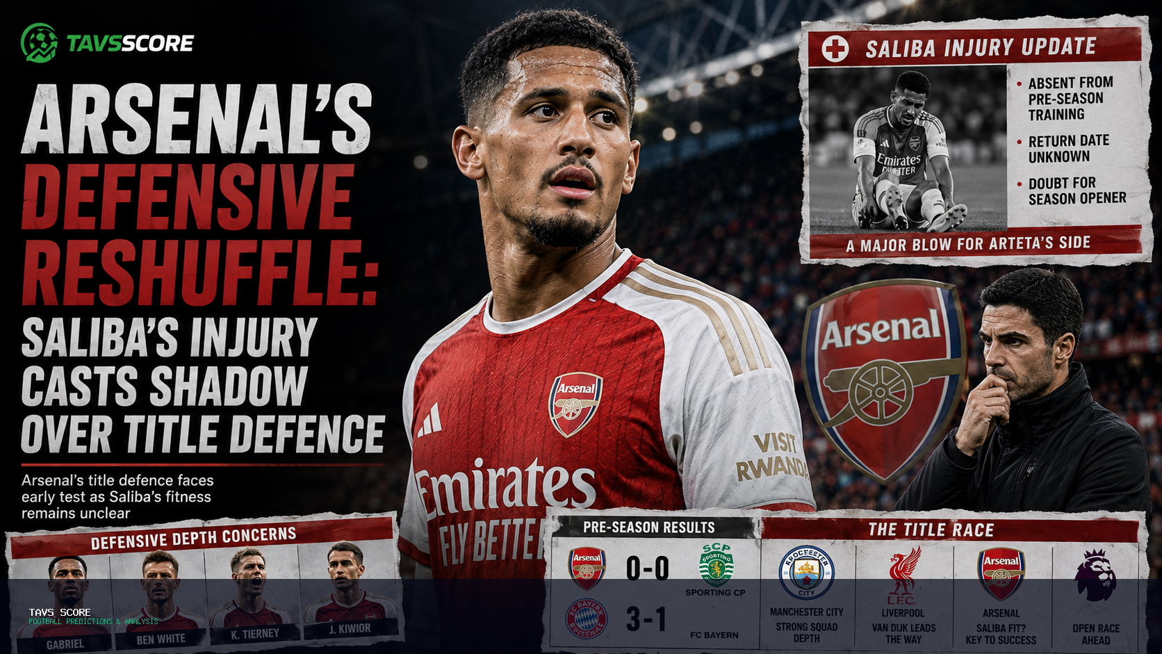 Arsenal's defensive reshuffle: Saliba's injury casts shadow over title defence